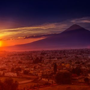 Stock Photo Sunset Puebla Town 92844701